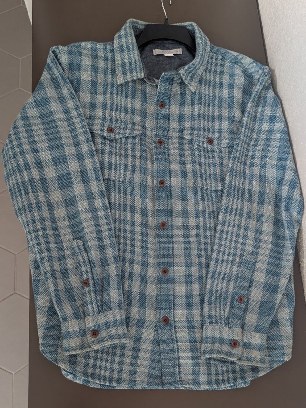 Outerknown Blanket Shirt Mens XL Blue Plaid Flannel Shacket